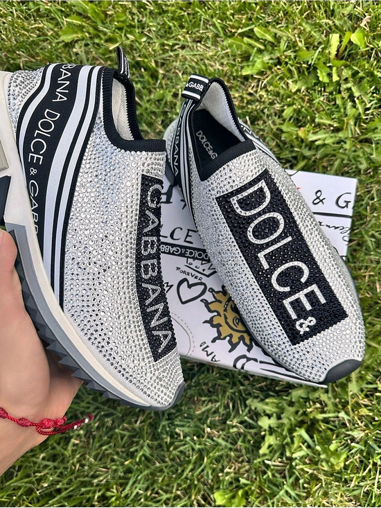 Dolce & Gabbana Other - Dolce & Gabbana Sorrento Crystal Slip-On Sneakers White & Black EU 43 Like New